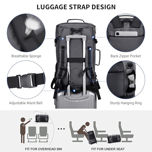 WITZMAN Travel Backpack for Men Convertible Large Carry on Bag | Large Nylon Laptop Backpack Fits 17 Inch, Airline Approved, Shoe Compartment, For Weekend Trips, Daily, B689 Silvery Grey