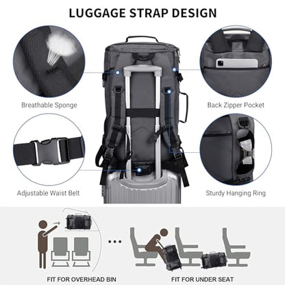 WITZMAN Travel Backpack for Men Convertible Large Carry on Bag | Large Nylon Laptop Backpack Fits 17 Inch, Airline Approved, Shoe Compartment, For Weekend Trips, Daily, B689 Silvery Grey