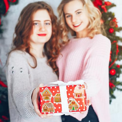 Haooryx Gingerbread House Sticker Rolls - 1000 Pcs Christmas Theme Gingerbread House Stickers with 16 Sweet Designs Fade-resistant Waterproof Gossy Decors for Festival Gift Party Supplies Water Bottle - style: Christmas Gingerbread House