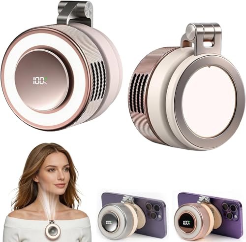 hepanio Clip On Fan,Small Fan Clip on for Shirt & Waist 3 in 1 Portable Silent Mini Bladeless Fan Magnetic Phone Fan Magsafe Compatible with Fill Light,Clip & Desktop Dual Use,360° Clip On Fan - color: Pink