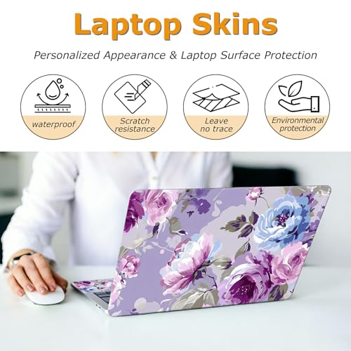 Universal Laptop Skin Sticker with 2 Wrist Pad Decals, 3-Piece Removable Vinyl Laptop Cover, Beauty Flowers Waterproof Anti-Scratch, Easy-Trim Fit for 13.3" 14" 15.6" Laptops - color: Beauty Flowers