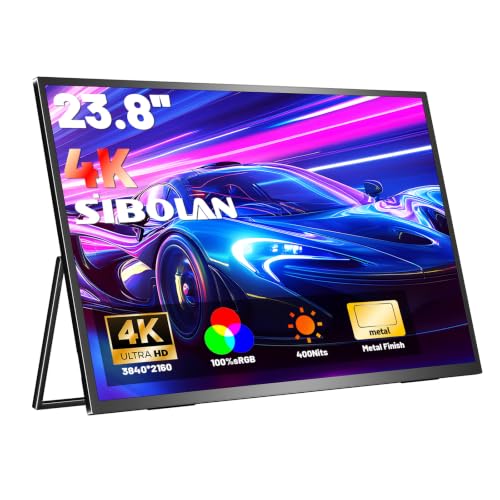 Portable Monitor 4K 23.8" 3840 * 2160 UHD 100% sRGB 60Hz HDMI USB-C 24" Large Travel Monitor for Laptop, Built-in Stand & VESA Mount, Second Screen for PC Game Consoles - size: 23.8"