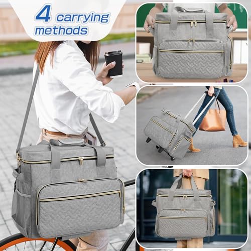 LIWSHWZ Rolling Teacher Bag With Wheels,Teacher Bag with Accordion File Organizer for up to 15.6" Laptop,Thickened Trailer Leg Detachable Trolley for Teaching& Office Supplies Storage（17.3×9.8×13.4"）