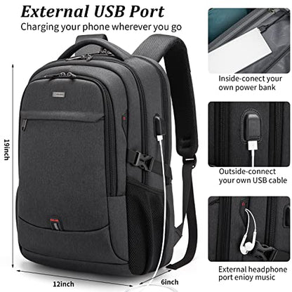 17 Inch Laptop Backpack for Travel Water Resistant College Backpack for Men/Women Laptop Bag with USB Charging Port and clear Cosmetic Toiletry Bag, Black - color: Backpack With Clear Cosmetic Toiletry Bag