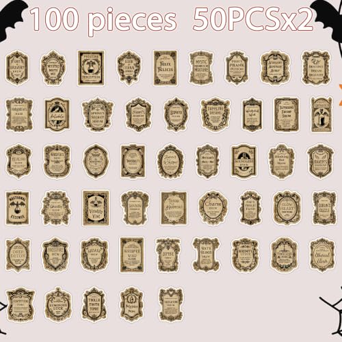 100 Pcs Halloween Potion Labels Stickers Magic Potion Stickers | Hallowenn Potion Wine Bottle Stickers, Retro Vintage Design, Waterproof, Vinyl Decals for Scrapbook Luggage Laptop Journal - style: Halloween Potion