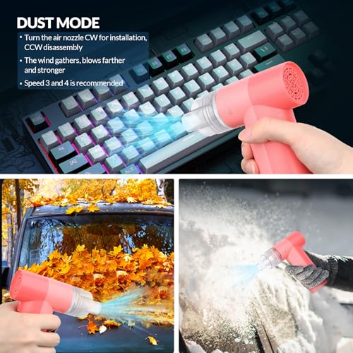 Bestrip Compressed Air Duster, 85000RPM Handheld Electric Air Duster, 4 Gears Adjustable Jet Dry Blower for Car Computer Keyboard Cleaning (Cherry Pink)
