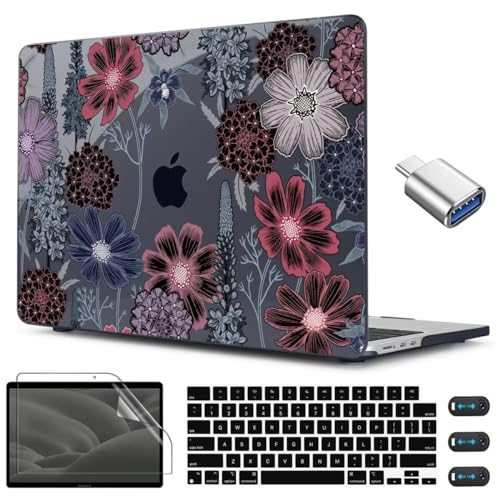 CISSOOK Compatible with MacBook Air 13.6 inch Case A3449 A3240 A3113 A2681 | 2026 2025 2024 2023 2022, 5in1 Set Hard Shell Case Keyboard Cover for MacBook Air 13.6 inch M2 M3 M4 M5, Texture Flowers - color: Air13.6inch-Texture flowers