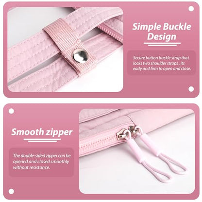 15.6 Inch Puffy Laptop Sleeve with Handle, Vertical Quilted Laptop Shoulder Bag with Luggage Strap, Compatible with 14-Inch Laptops, MacBook Pro/Air/Neo M5/M4/M3, for Women Travel Work (Pink) - color: Pink