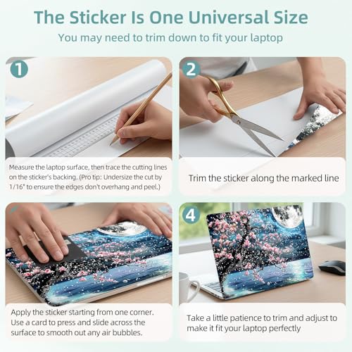Universal Laptop Skin Decal, 3-Piece Vinyl Protector for 12 13 14 15.6" Notebook, Waterproof Anti-Scratch, Easy Trim & Bubble-Free Finish, Large Tree with Pink Flowers - color: Large Tree with Pink Flowers