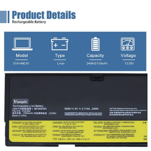 01AV490 Laptop Battery Compatible with Lenovo ThinkPad T570 T470 T480 T580 A485 A475 P51S P52S TP25 Series SB10K97580 01AV452 SB10K97597 01AV423 01AV422 SB10K97579 01AV424 11.4V 24Wh - size: 8.21*2.51*0.92 inch 01AV490