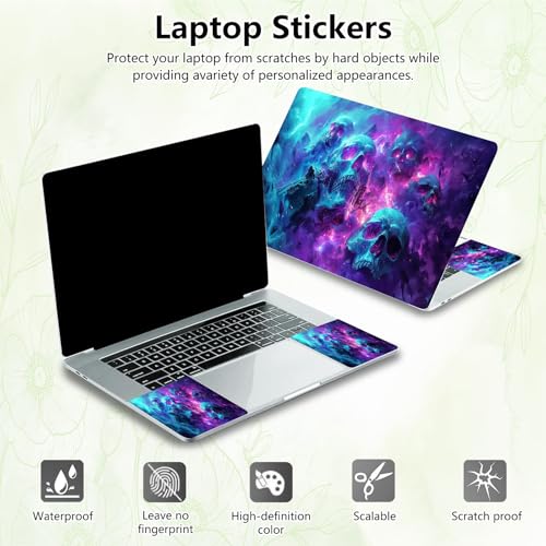 Laptop Skin Sticker Decal, Universal Reusable Vinyl Laptop Cover for 12" 13" 13.3" 14" 15" 15.4" 15.6" Notebook PC, Waterproof Scratch-Resistant with 2 Wrist Pads, Easy to Apply & Remove,Art Skulls - color: Art Skulls