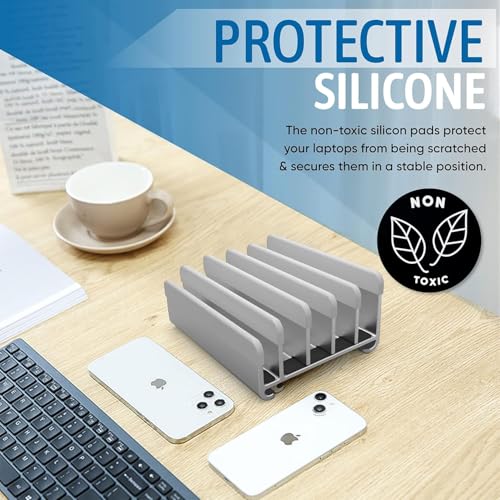 Elestoria 5- Slot Vertical Laptop Stand - Aluminum Laptop Stand Vertical for Desk - Adjustable Width (12-38mm) Fits MacBook Pro/Air, Surface & Gaming Laptops Upto 17.3 (Grey) - color: Grey