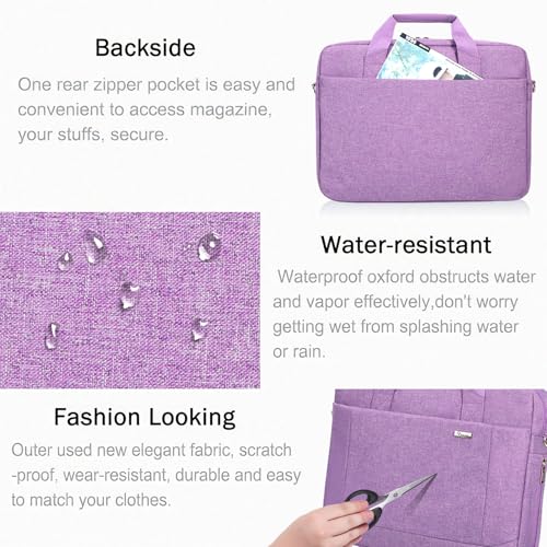 Voova 17.3-17 Inch Laptop Bag, Computer Bag, MacBook Bag, Lavender | Expandable splash-proof 17.3-inch laptop messenger bag with removable strap; fits MacBook, HP, Dell, Lenovo and Asus - color: Lavender, size: 17-17.3 Inch