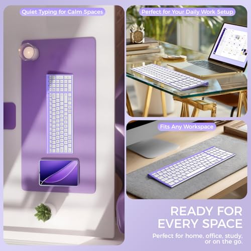 iClever BK10 Bluetooth Keyboard Quiet Typing Multi-Device USB-C Rechargeable – Slim Wireless Keyboard for Mac Windows iPad Office - color: Purple and White