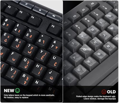 2PCS Arabic Keyboard Sticker Letter - Keyboard Letters Replacement Stickers, Borderless Characters Alphabet for Laptop Computer PC Desktop Keyboard, Peel-Off Film, Leave Letters, Orange - size: Arabic-Orange