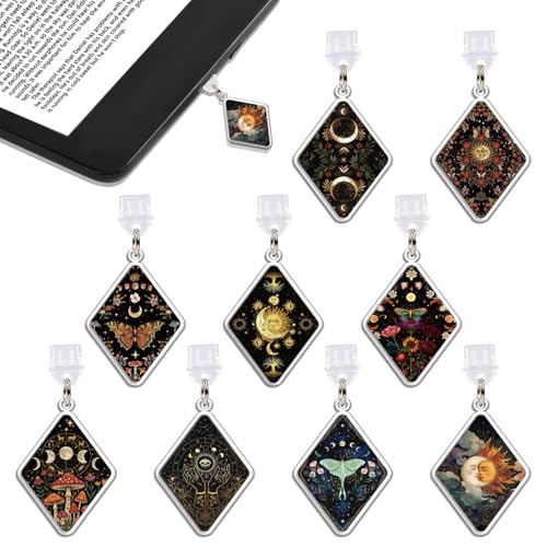 Wxiben Dust Plug Charm for Kindle - 9 Pack Dust Plug Compatible with Type C/USB C Charging Port Pendant Plug Cover for Phone E-Reader Book Lover Gifts Dust Plug Accessories for Women Men - style: Mysterious Celestial