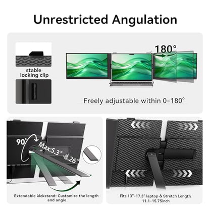 14 Inch Triple Laptop Screen Extender FHD 1080P IPS Extended Monitor | Portable Ultra-Thin Lightweight Extra Screen for Laptops 13-17.3" Compatible with Wins Mac Chrome Dex Phone Travel Work - size: 14" Monitor-A