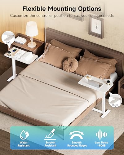 BIZUM Adjustable Bedside Table with Swivel Hidden Wheels Pneumatic Rolling Desk Mobile Standing Desk with Cup Holder for Hospital Home(27.6"x15.8" White) - color: White, size: 27.6"x15.8"