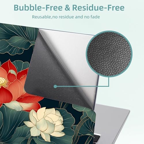 Universal Laptop Skin Decal, 3-Piece Vinyl Protector for 12 13 14 15.6" Notebook, Waterproof Anti-Scratch, Easy Trim & Bubble-Free Finish, Red and White Lotus Flowers - color: Red and White Lotus Flowers