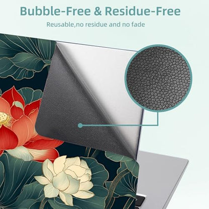 Universal Laptop Skin Decal, 3-Piece Vinyl Protector for 12 13 14 15.6" Notebook, Waterproof Anti-Scratch, Easy Trim & Bubble-Free Finish, Red and White Lotus Flowers - color: Red and White Lotus Flowers