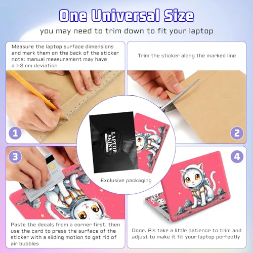 Universal Laptop Skin Sticker Decal, Compatible with MacBook HP Dell Lenovo 12"-15.6", Reusable Vinyl Notebook Cover 3PCS Set, High-Recognition Film-Kawaii Astronaut Cat Sticker - color: Kawaii Astronaut Cat Sticker