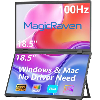 MAGICRAVEN Portable Dual Monitor for Laptop, Foldable Laptop Screen Extender, Plug & Play No Driver, 1080P FHD IPS 100Hz Triple Screen for Travel & Office, Compatible with Mac, Windows -18.5" - size: 18.5"