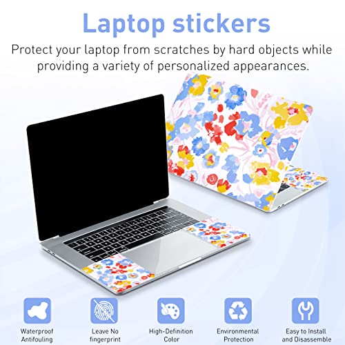12.1 13 13.3 14 15.4 15.6 Inch Laptop Skin Decal, Laptop Skins Stickers Decals for Notebook PC, Universal Reusable Vinyl Laptop Cover Sticker, Waterproof Art Protector I Yellow Blue Red Flowers - color: Yellow Blue Red Flowers