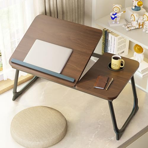 Laptop Desk for Bed, Adjustable Laptops Stand with 5 Angles | Portable Lap Tray Table with Cup Holder, Laptop Bed Desk Tray for Eating Working Writing Reading (Brown) - color: Brown