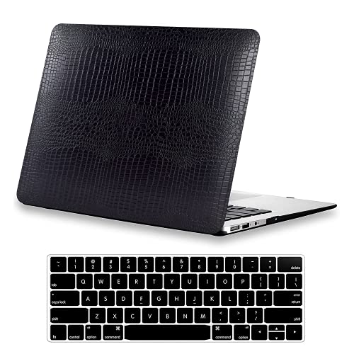 for Crocodile MacBook Air 13 inch Case M1 2021-2018 A2337 A2179 A1932,Black | Crocodile Print MacBook Air 13.3 Case, Alligator Skin Textured Leather Hard Case for Mac Book Air 13 Laptop + Keyboard Cover - color: A10-Crocodile Black