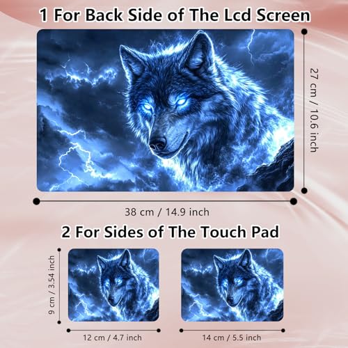 Laptop Skin Sticker Decal 12" 13" 13.3" 14" 15" 15.6",Waterproof Scratch Resistant Vinyl,Reusable Easy to Apply,for MacBook HP Dell Notebooks Netbooks Laptop,2 Wrist Pads,Blue Glitter Wolf - color: Blue Glitter Wolf