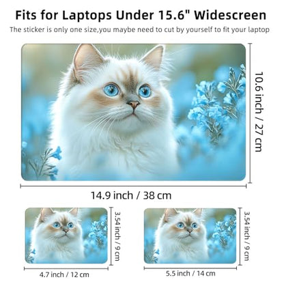 Aesthetic Laptop Skin Cover,12-15.6 Inch Universal Vinyl Sticker Decal,Blue Eyes Cat Waterproof Scratch-Resistant Notebook Wrap,Removable Residue-Free Protector - color: Blue Eyes Cat
