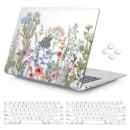 iCasso for MacBook Air 13 Inch Case 2018-2020 Release A2337 M1/A1932/A2179 with Retina Display Touch ID, Protective Hard Plastic Shell Case and Keyboard Cover for MacBook Air 13 (Weeds) - color: Weeds on Clear Base