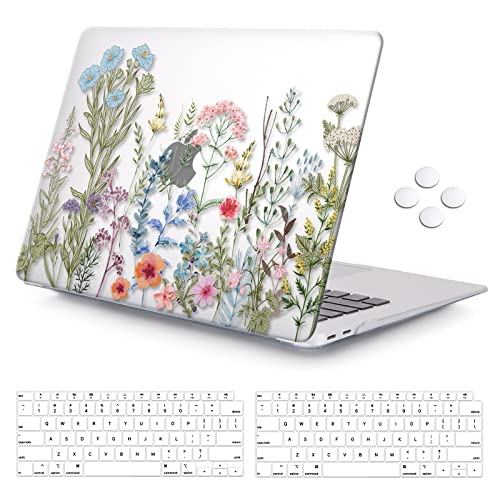 iCasso for MacBook Air 13 Inch Case 2018-2020 Release A2337 M1/A1932/A2179 with Retina Display Touch ID, Protective Hard Plastic Shell Case and Keyboard Cover for MacBook Air 13 (Weeds) - color: Weeds on Clear Base