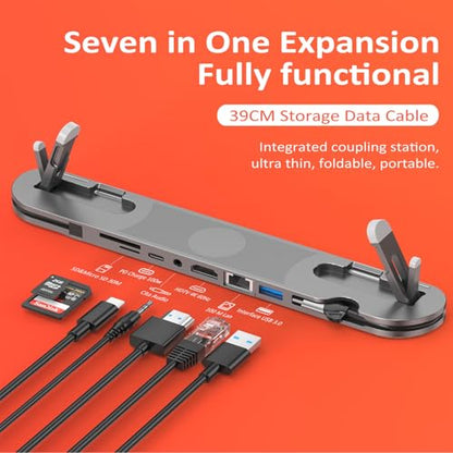 USB C Laptop Docking Station Stand, USB-C Hub 7 in 1 Multiport Adapter with 4K HDMI, Gigabit Ethernet, USB A 3.0, PD 100W Charge, Universal Docking Stations for MacBook Pro/Air/Dell/HP/Surface/Lenovo