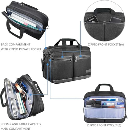 KROSER 17.3 Inch Laptop Computer Bag Messenger Water-Repellent Briefcase | Expandable large capacity, padded laptop protection,shoulder and luggage strap for business daily and travel-Black