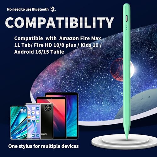 Stylus Pen Android for AMZ Tablet HD 10/Max 11 Compatible with Samsung/Lenovo,Accurate， Push-Button Switch On/Off,Long Battery Life+2Tips(NW Green) - color: NW Green