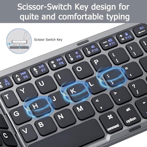 Foldable Bluetooth Keyboard with Touchpad, Ultra Slim Portable Wireless Keyboard with Rechargeable Battery for Android Windows iOS Tablets Laptop-Space Gray