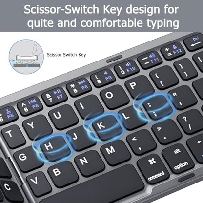 Foldable Bluetooth Keyboard with Touchpad, Ultra Slim Portable Wireless Keyboard with Rechargeable Battery for Android Windows iOS Tablets Laptop-Space Gray