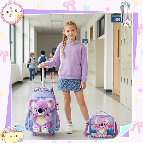 Meetbelify Rolling Backpack for Girls Backpacks with Wheels for Elementary Student Kids School Travel Bag for Girls Ages 6-8 Years Old - color: Purple