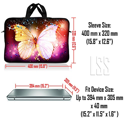 LSS 15 15.6 inches Laptop Sleeve Bag with Matching Laptop Skin Sticker Combo | Carrying Case w/Handle & Adjustable Shoulder Strap for 14" 15" 15.6" - Sparkling Butterfly - color: Sparkling Butterfly, size: 15 inch