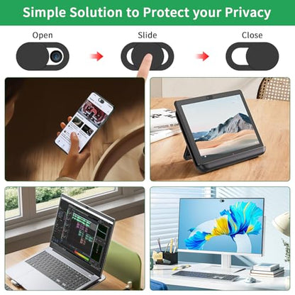 Webcam Cover Slide, 10 Pack Ultra Thin Web Camera Cover Slide for MacBook, iPad, iPhone, Laptop, Desktop, PC, Protect Your Privacy Security - color: Black (10 Pcs)