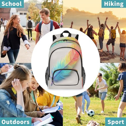 Rainbow Feather Large Backpack for Women and Men Waterproof Travel Laptop Backpack Lightweight Business Work Daypack Fits 17 Inch Computer - color: Multicolor 7