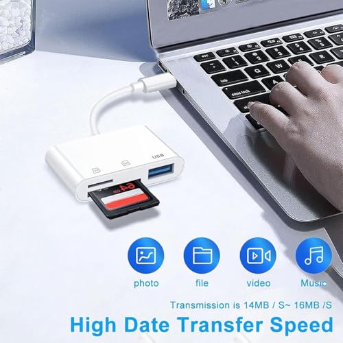 SD Card Reader for iPhone 17 16 15, MBODMI 3 in 1 SD/Micro SD Memory Card | for iPhone/ Mac, Digital Camera Adapter to iphone with USB A Port for Laptop and More Android USB-C Devices,No App Required - size: 3-IN-1