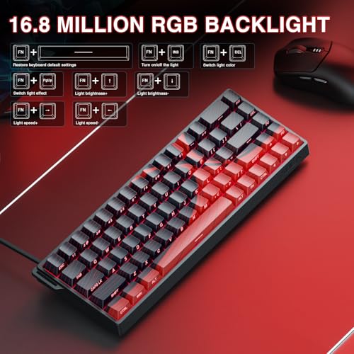 AULA WIN68 HE MAX - Hall Effect Gaming Keyboard with Magnetic Switch, Adjustable Actuation Fast Trigger Mode, 8KHz Polling Rate, RGB Backlit Wired Mechanical Gaming Keyboard 60 Percent Compact Design - color: Black&Red-Max Version