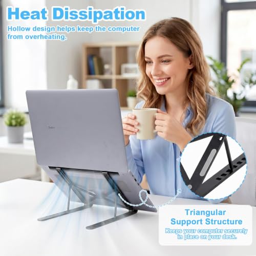 SAYEEC Laptop Stand for Desk Portable Laptop Riser 7 Angles Ergonomic Adjustable Computer Stand Aluminum Foldable Laptop Stands Ventilated Cooling Notebook Holder for 10-15.6" Laptops Tablet (Black) - color: Black
