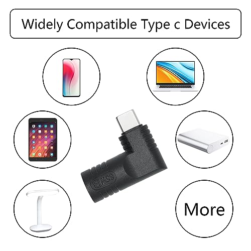 Right Angle DC 7406 to USB C Connector Adapter, 90 Degree PD 65W DC 7.4mm x 0.6mm to USB Type C Male Plug Power Charge Adapter for Laptop, Phone - Black - style: DC 7406 to USB Type c