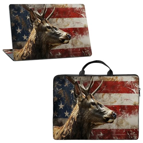 12 inch Laptop Sleeve with Laptop Skin Sticker Combo – Waterproof Slim Laptop Case with Premium Zipper, Portable Notebook Bag for MacBook & Tablet Devices, Deer Flags - color: Deer Flag, size: 12 inch