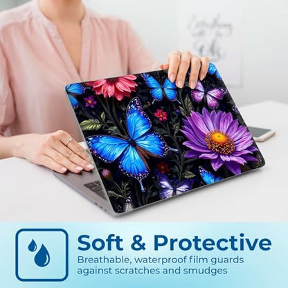 Reusable Universal Laptop Skin Sticker, Cut to Fit for 11.6–15.6 Inch Laptops, Waterproof Protective Film, No-Residue - Butterfly Flowers - color: Butterfly Flowers