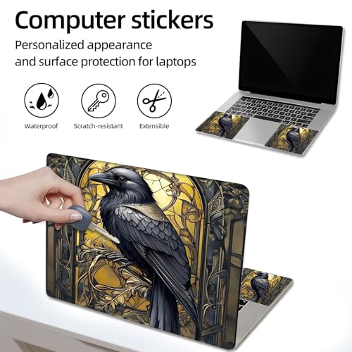 Aesthetic Laptop Skin Sticker, Ornate Raven in Golden Frame Waterproof Vinyl Laptop Decal, Removable Bubble Free, Reusable Protective Cover for 13 14 15 15.6 Inch - color: Ornate Raven in Golden Frame