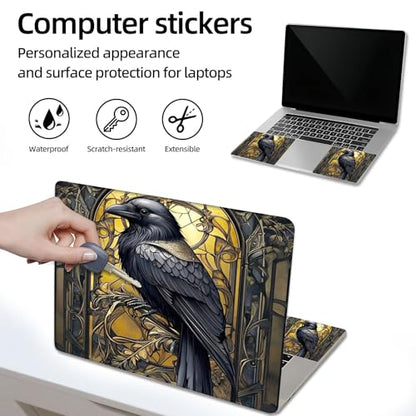 Aesthetic Laptop Skin Sticker, Ornate Raven in Golden Frame Waterproof Vinyl Laptop Decal, Removable Bubble Free, Reusable Protective Cover for 13 14 15 15.6 Inch - color: Ornate Raven in Golden Frame